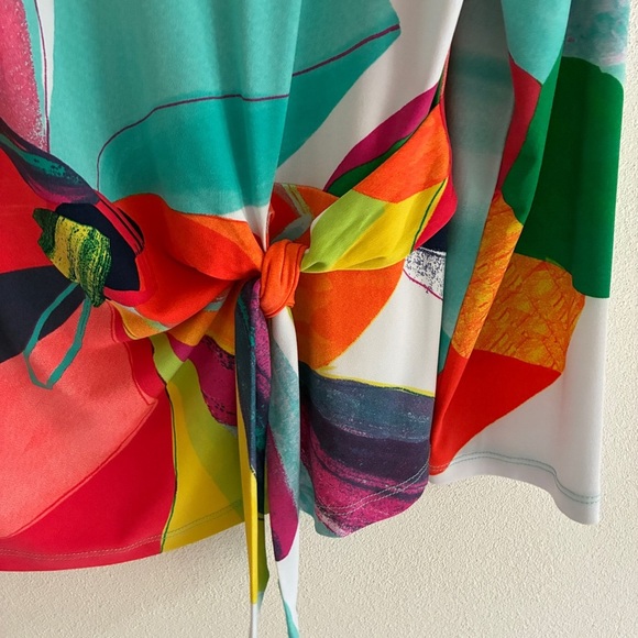 Clara Sun Woo Multicolored Floral Blouse With Knot Tie XL - Picture 6 of 6